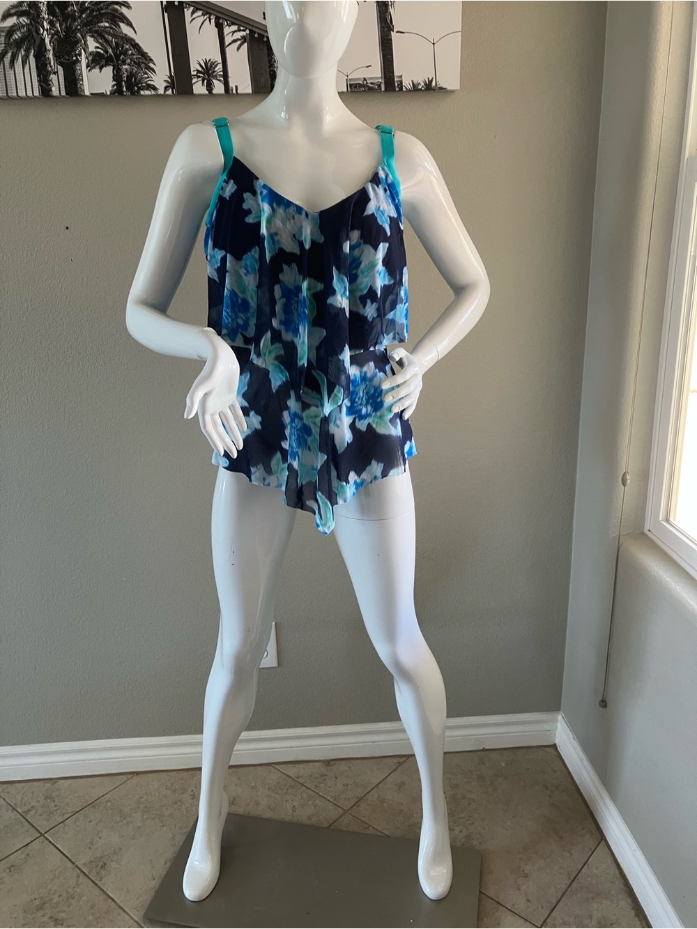 Beach House Turquoise Bandeau Swim Top with Navy Floral Accent 20W - Picture 3 of 13